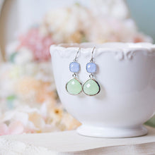 Load image into Gallery viewer, Mint Green and Periwinkle Blue Earrings in Silver, Wedding Earrings, Bridal Party gift, Bridesmaid earrings, boho Chic, gift for her
