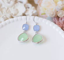 Load image into Gallery viewer, Mint Green and Periwinkle Blue Earrings in Silver, Wedding Earrings, Bridal Party gift, Bridesmaid earrings, boho Chic, gift for her
