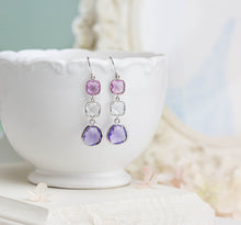 Load image into Gallery viewer, Lavender Purple Clear Crystal Earrings, Purple Lavender Violet Wedding Jewelry, Silver Dangle Earrings, Bridesmaid Gift, Anniversary Gift
