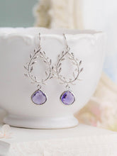 Load image into Gallery viewer, Purple Earrings, Wedding Jewelry, Silver Laurel Wreath Earrings, Bridesmaid Earrings, Bridesmaid Gift, February Birthstone, Amethyst Earring
