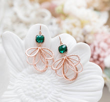 Load image into Gallery viewer, Emerald Green Rose Gold Earrings, Wedding Jewelry, Bridesmaid Earrings, Emerald jewelry, May Birthstone Birthday Gift for wife for Mom
