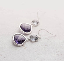 Load image into Gallery viewer, Purple and Gray Earrings, Silver dangle Earrings, Purple Gray Wedding Jewelry, Bridesmaid Gift, Bridesmaid Earrings, Gift for Mom Wife gf
