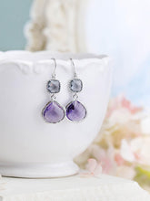 Load image into Gallery viewer, Purple and Gray Earrings, Silver dangle Earrings, Purple Gray Wedding Jewelry, Bridesmaid Gift, Bridesmaid Earrings, Gift for Mom Wife gf
