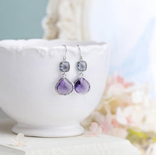 Load image into Gallery viewer, Purple and Gray Earrings, Silver dangle Earrings, Purple Gray Wedding Jewelry, Bridesmaid Gift, Bridesmaid Earrings, Gift for Mom Wife gf
