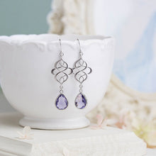 Load image into Gallery viewer, Silve Celtic Knot Earrings with Amethyst purple crystals 
