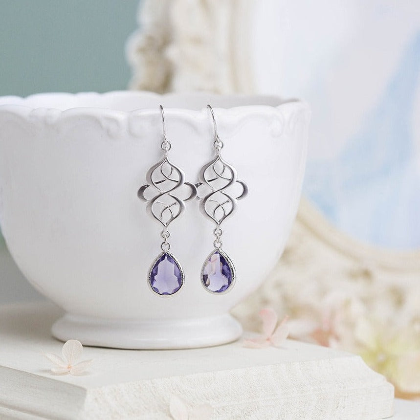 Silve Celtic Knot Earrings with Amethyst purple crystals 