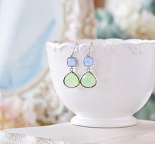 Load image into Gallery viewer, Mint Green and Periwinkle Blue Earrings in Silver, Wedding Earrings, Bridal Party gift, Bridesmaid earrings, boho Chic, gift for her
