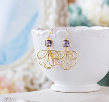 Load image into Gallery viewer, Purple Earrings, Amethyst Earrings, February Birthstone, Birthday Gift for Women, Gold Dangle Earrings, Purple Wedding Bridesmaid Earrings
