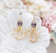 Load image into Gallery viewer, Purple Earrings, Amethyst Earrings, February Birthstone, Birthday Gift for Women, Gold Dangle Earrings, Purple Wedding Bridesmaid Earrings
