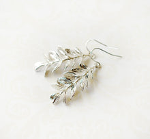 Load image into Gallery viewer, Silver Leaf Earrings, Long Silver Branch Earrings, Nature Inspired, Woodland Jewelry, Woodland Wedding Bridal Jewelry, Gift for her
