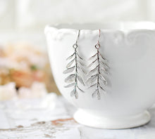 Load image into Gallery viewer, Silver Leaf Earrings, Long Silver Branch Earrings, Nature Inspired, Woodland Jewelry, Woodland Wedding Bridal Jewelry, Gift for her
