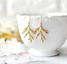 Load image into Gallery viewer, Silver Spruce Tree Leaf Branch Earrings, Fall Earrings, Winter Earrings, Fall Winter Jewelry, Coniferous Evergreen tree, Christmas Tree
