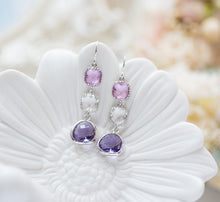 Load image into Gallery viewer, Lavender Purple Clear Crystal Earrings, Purple Lavender Violet Wedding Jewelry, Silver Dangle Earrings, Bridesmaid Gift, Anniversary Gift
