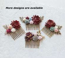 Load image into Gallery viewer, Burgundy Wedding Bridal Hair Comb, Maroon Dusty Pink Wedding Bridal Hairpiece, Fall Wedding Winter Wedding Hair Accessory, Bridesmaid Gift
