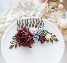 画像をギャラリービューアに読み込む, Dark Red Burgundy Gray Ivory Dusty Blue Dusty Pink Flower Wedding Bridal Hair Comb, Fall Winter Wedding Hair Comb, Bridesmaid Gift
