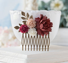 画像をギャラリービューアに読み込む, Fall Wedding Winter Wedding Hair Comb, Country Wedding, Vintage Wedding, Deep Red Maroon Burgundy Bridal Hair Comb, Bridesmaid Gift
