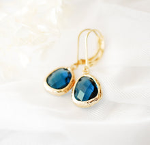 Load image into Gallery viewer, Dark Blue Sapphire Leverback Earrings in Gold, September Birthstone Jewelry, Gift for her for Wife Mom Sister Girlfriend bridesmaid gift
