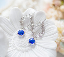 Load image into Gallery viewer, Sapphire Blue Earrings, Silver Laurel Wreath Earrings, September Birthstone, Sapphire Jewelry, Bridesmaid Gift, Something Blue Wedding
