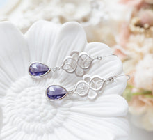 Load image into Gallery viewer, Silver Celtic Knot Earrings with Purple Crystals
