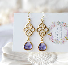 Load image into Gallery viewer, Gold Celtic Knot Amethyst Purple Earrings, Celtic Jewelry, Purple Earrings, Purple Wedding Bridesmaid Gift, Gift for women, Christmas Gift
