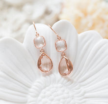 Load image into Gallery viewer, Rose Gold Earrings, Peach Champagne Clear Crystal Earrings, Rose Gold Jewelry, Birthday Anniversary Gift for Women, Bridesmaid Gift
