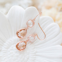 Load image into Gallery viewer, Rose Gold Earrings, Peach Champagne Clear Crystal Earrings, Rose Gold Jewelry, Birthday Anniversary Gift for Women, Bridesmaid Gift
