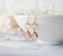 Load image into Gallery viewer, Rose Gold Earrings, Peach Champagne Clear Crystal Earrings, Rose Gold Jewelry, Birthday Anniversary Gift for Women, Bridesmaid Gift
