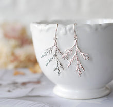 Load image into Gallery viewer, Silver Spruce Tree Leaf Branch Earrings, Fall Earrings, Winter Earrings, Fall Winter Jewelry, Coniferous Evergreen tree, Christmas Tree
