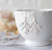 Load image into Gallery viewer, Silver Spruce Tree Leaf Branch Earrings, Fall Earrings, Winter Earrings, Fall Winter Jewelry, Coniferous Evergreen tree, Christmas Tree
