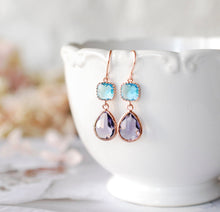 Load image into Gallery viewer, Rose Gold Earrings with colorful Teardrop crystals, Anniversary Gift for wife girlfriend, Birthday Gift for Mom Daughter, Bridesmaid Gift
