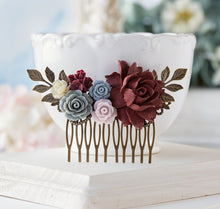 画像をギャラリービューアに読み込む, Dark Red Burgundy Gray Ivory Dusty Blue Dusty Pink Flower Wedding Bridal Hair Comb, Fall Winter Wedding Hair Comb, Bridesmaid Gift
