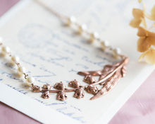 Load image into Gallery viewer, Lily of the valley Necklace In Antiqued Rose Gold. Rose Gold Jewelry, Cream white Pearl Necklace, Gift for Mom Wife Daughter Girlfriend
