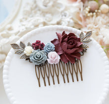 画像をギャラリービューアに読み込む, Dark Red Burgundy Gray Ivory Dusty Blue Dusty Pink Flower Wedding Bridal Hair Comb, Fall Winter Wedding Hair Comb, Bridesmaid Gift
