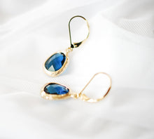 Load image into Gallery viewer, Dark Blue Sapphire Leverback Earrings in Gold, September Birthstone Jewelry, Gift for her for Wife Mom Sister Girlfriend bridesmaid gift
