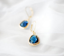 Load image into Gallery viewer, Dark Blue Sapphire Leverback Earrings in Gold, September Birthstone Jewelry, Gift for her for Wife Mom Sister Girlfriend bridesmaid gift
