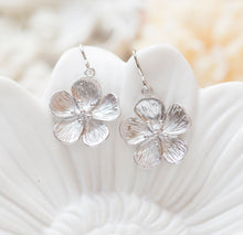 Load image into Gallery viewer, Silver Flower Dangle Earrings, Cherry Blossom Earrings, Bridesmaid Gift, Flower Girl Gift, Christmas Gift for Daughter wife mom girlfriend
