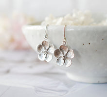 Load image into Gallery viewer, Silver Flower Dangle Earrings, Cherry Blossom Earrings, Bridesmaid Gift, Flower Girl Gift, Christmas Gift for Daughter wife mom girlfriend
