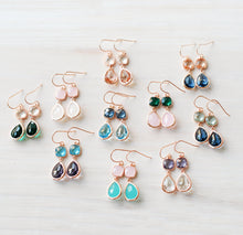 Load image into Gallery viewer, Rose Gold Navy Blue Aqua Blue Earrings, Pink Gold Earring, Something Blue Wedding Jewelry, Bridal Party Bridesmaid Gift, Gift for Her Women
