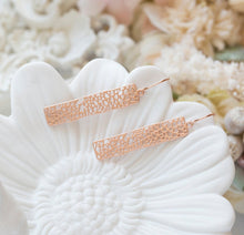 Load image into Gallery viewer, Rose Gold Mesh Filigree Bar Earrings, Minimalist Geometric Jewelry, Rose Gold Jewelry, Modern Earrings, Gift for Girlfriend Mom Daughter
