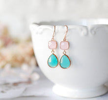 Load image into Gallery viewer, Rose Gold Earrings with colorful Teardrop crystals, Anniversary Gift for wife girlfriend, Birthday Gift for Mom Daughter, Bridesmaid Gift
