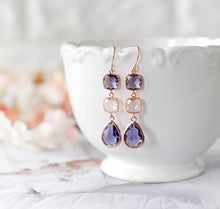 Load image into Gallery viewer, Rose Gold Plated Amethyst Purple Clear Crystal Dangle Earrings, Purple Wedding Jewelry, Bridal Earrings, Bridesmaid Gift, Rose Gold Earrings
