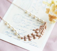 Load image into Gallery viewer, Lily of the valley Necklace In Antiqued Rose Gold. Rose Gold Jewelry, Cream white Pearl Necklace, Gift for Mom Wife Daughter Girlfriend
