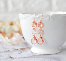 Load image into Gallery viewer, Peach Champagne Clear Crystal Dangle Earrings, Rose Gold Earrings, Peach Wedding Jewelry, Christmas Party Earrings, Gift for Her
