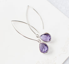 Load image into Gallery viewer, Purple Earrings, Amethyst Long Dangle Earrings in Silver, Purple Wedding Jewelry, Bridesmaid Gift, February Birthstone Birthday Gift for Her
