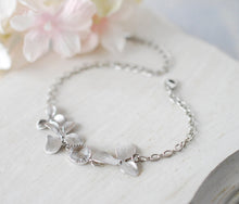 Load image into Gallery viewer, Silver Orchid Flower Clear Crystal Bridal Bracelet, Adjustable, Silver Wedding Jewelry, Bridesmaid Gift, Flower Girl Maid of Honor Gift
