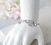 Load image into Gallery viewer, Silver Orchid Flower Clear Crystal Bridal Bracelet, Adjustable, Silver Wedding Jewelry, Bridesmaid Gift, Flower Girl Maid of Honor Gift
