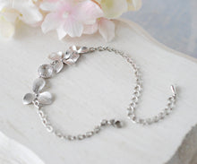 Load image into Gallery viewer, Silver Orchid Flower Clear Crystal Bridal Bracelet, Adjustable, Silver Wedding Jewelry, Bridesmaid Gift, Flower Girl Maid of Honor Gift
