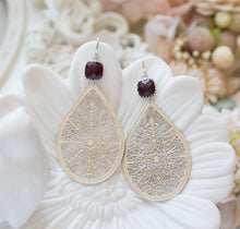 Load image into Gallery viewer, Large Filigree Earrings, Burgundy Earrings, Light Weight Chandelier Earrings, Statement Earrings, Burgundy Wedding Jewelry, Maroon Dark Red
