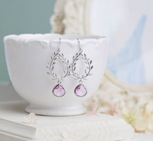 Load image into Gallery viewer, Lavender Earrings, Silver Leaf  Earrings, Light Purple Violet Earrings, Laurel Wreath Earrings, Lavender Wedding Bridal Bridesmaid Earrings
