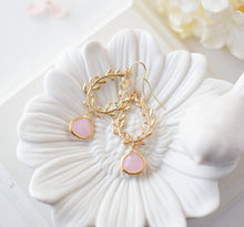 Load image into Gallery viewer, Blush Pink Gold Laurel Wreath Earrings
